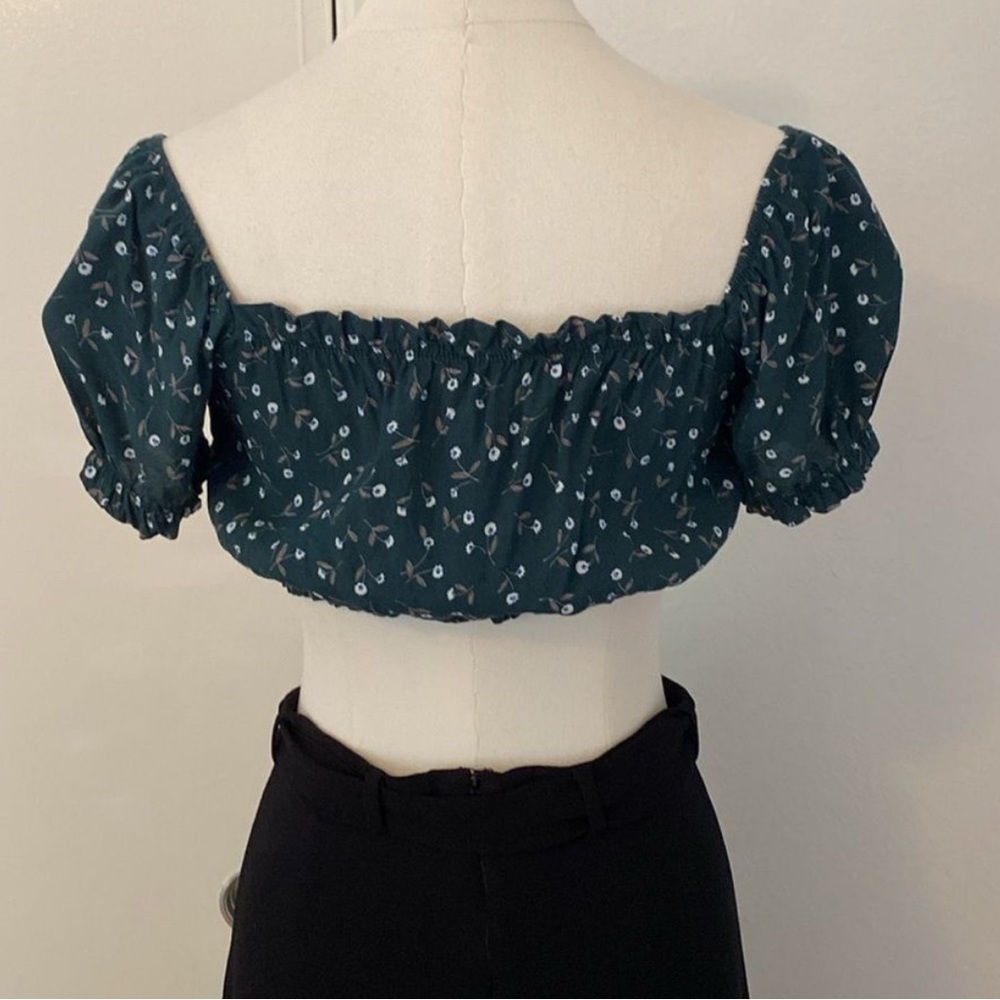 Brandy Melville Teal and White Floral Blouse